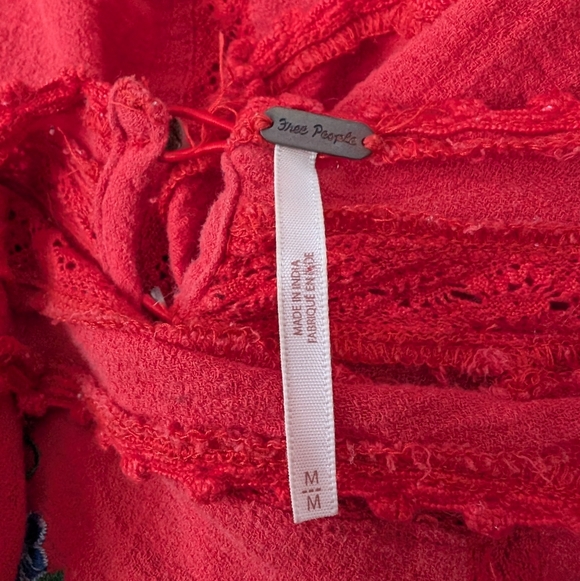 Free People Amy Red Floral Embroidered Bordado Top Medium - Picture 11 of 16